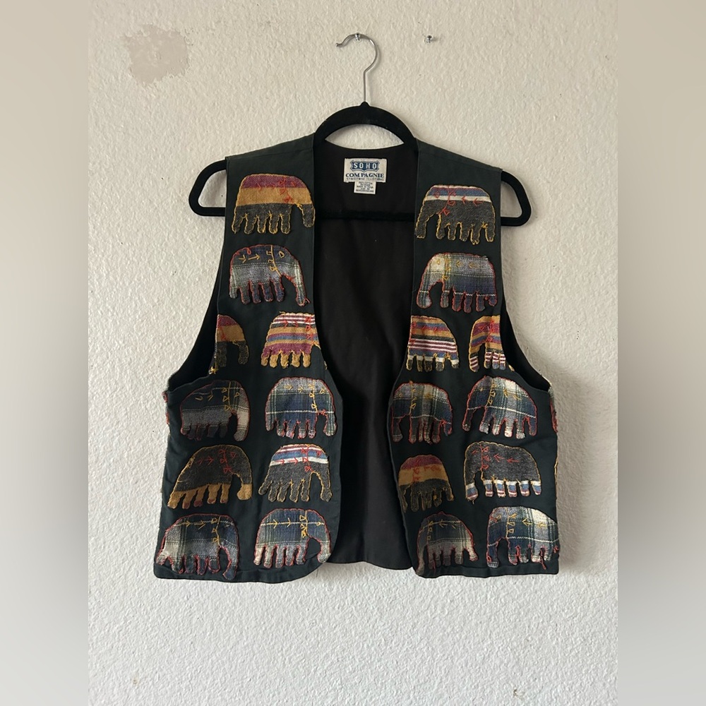 Soho Cotton Novelty Colorful Elephant Pattern Vest Medium Festival Bohemian